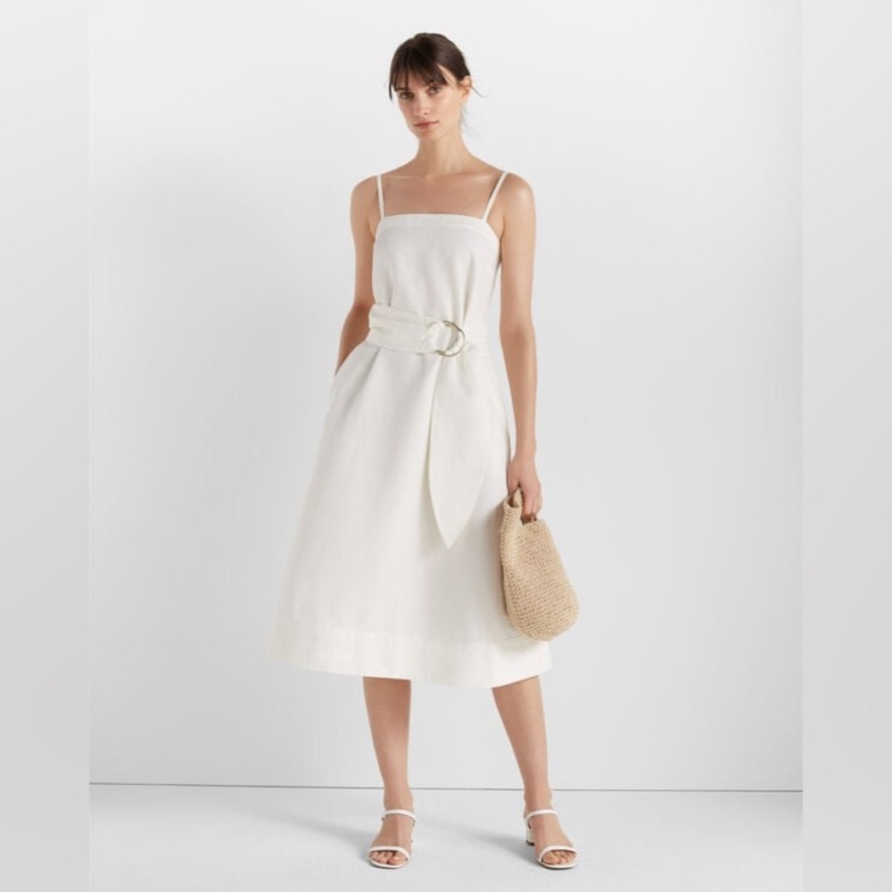 Club Monaco Linen Cotton Belted A-Line Midi Dress